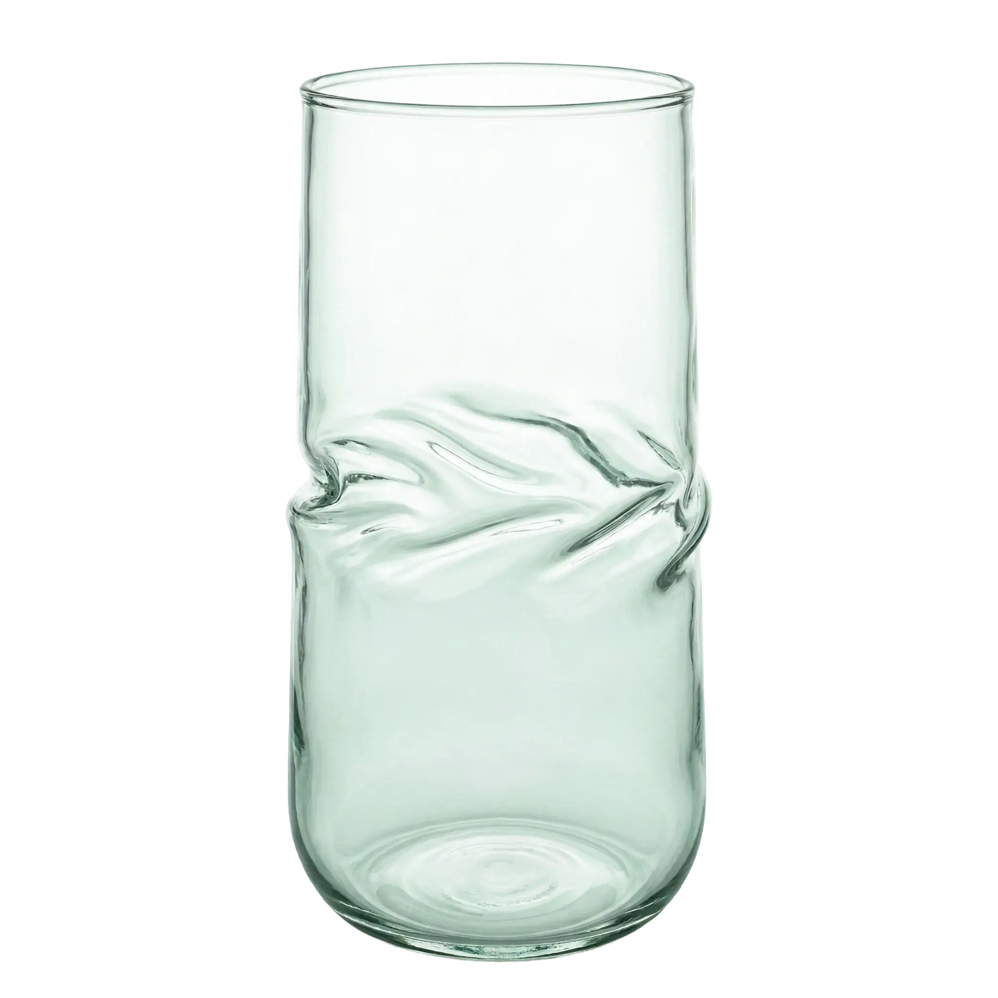 VISLA GLASSVERDE Clear glass vase with wavy design on a white background
