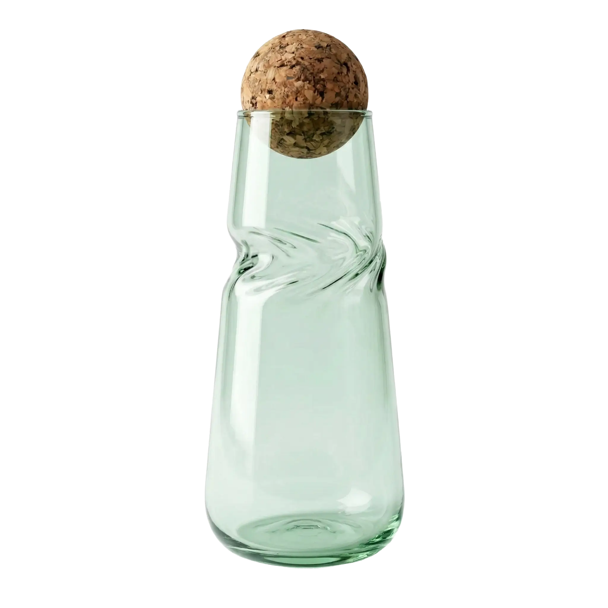Clear glass caraf with a cork stopper