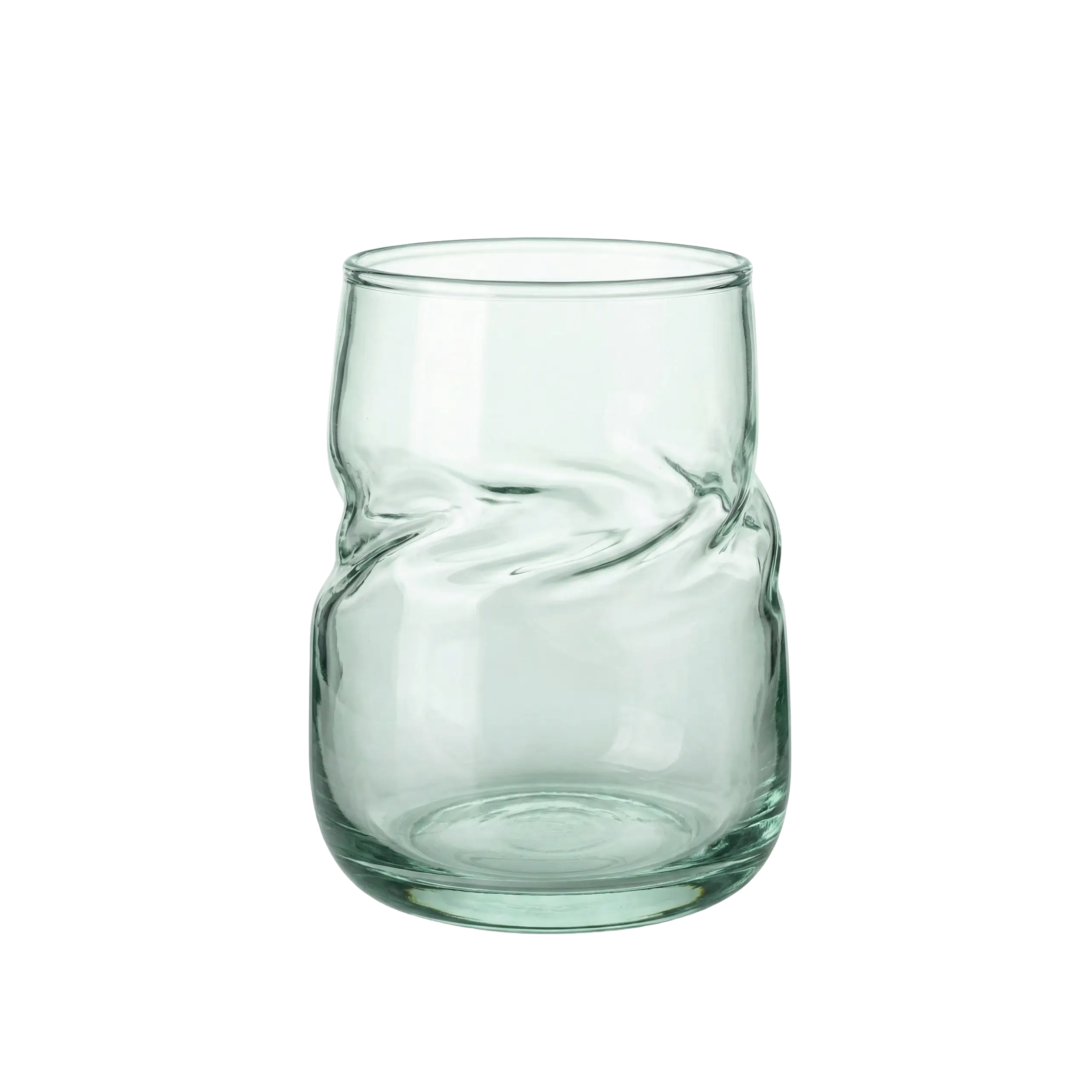 Clear GLASSVERDE VISLA tumbler with wavy design on a white background